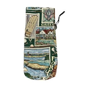 Vintage Golf Tapestry Wine Bottle Bag Green Birdie Fore Woven Gift Sleeve Concho